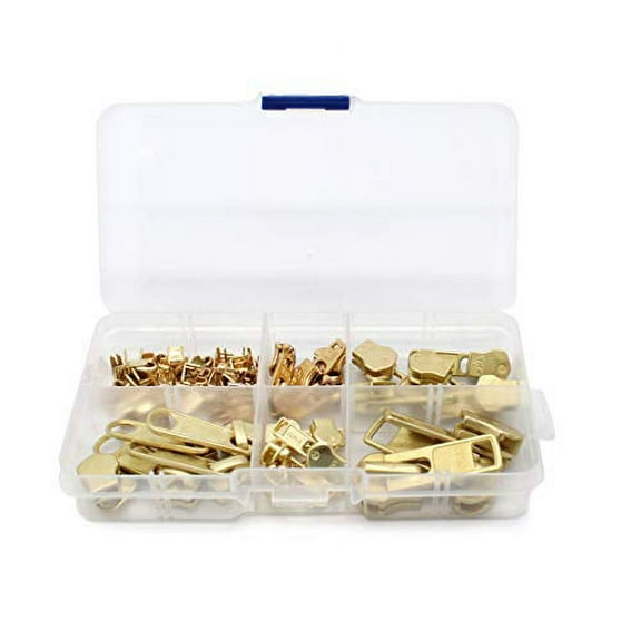 Zipper Repair Kit Solution Metal YKK Assorted Brass Sliders ~Easy Container Storage Sets of #4.5, 5, and #10 Include #4.5, 5 and #10 Top & Bottom Stops Both (Made in USA) 23 Sets