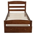 thumbnail image 3 of Twin Platform Bed Frame w/ Storage Drawer - Walnut Wood, Solid Pine, 79.5"L x 41.3"W, No Box Spring Needed, Bedroom Furniture, 3 of 8