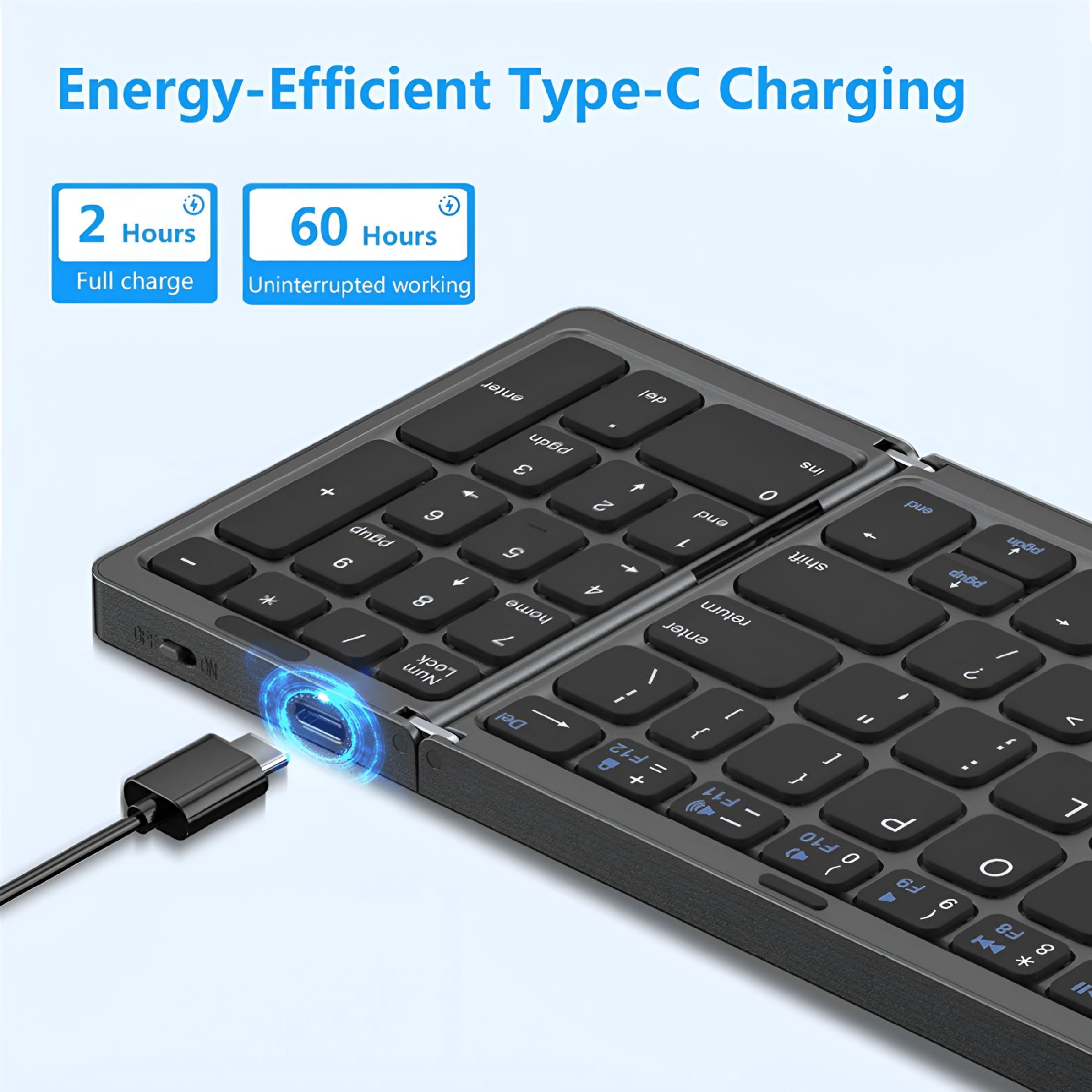 GJX Foldable Bluetooth Keyboard,USB Rechargeable Wireless Keyboard for IOS,Android,PC Laptop Smartphone-Black,foldable bluetooth keyboard
