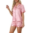 thumbnail image 1 of Conjuntos de pijama para mujer INSPIRE CHIC de manga corta con botones y pantalones cortos, conjuntos de lounge S Rosa brillante, 1 of 6