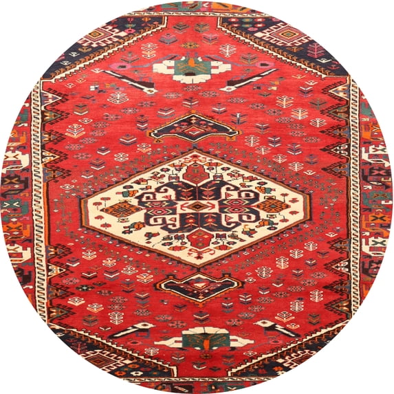 Ahgly Company Machine Washable Indoor Round Traditional Orange Salmon Pink Area Rugs, 3' Round