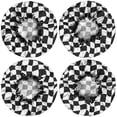thumbnail image 2 of Shower Caps,Black and White Wavy Checkerboard Pattern Waterproof Shower Cap for Women 4 Pieces,Double Reusable Hair Cover for Shower PEVA Elastic Stretch Hem, 2 of 7