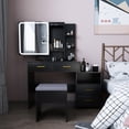 thumbnail image 5 of Makeup Vanity Table Set, Extra Large Mirror Makeup Vanity Table with Cushioned Stool and 4 Drawers, Touch 3-Color Light, Modern Vanity Table with Hidden Storage Behind (Black, Large), 5 of 5