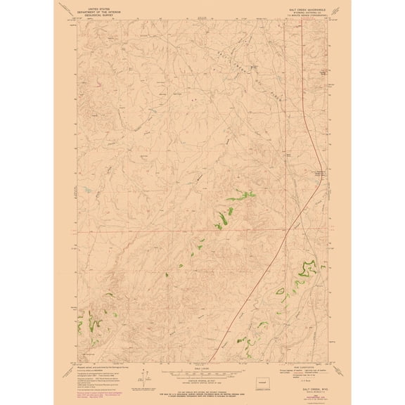 Topographical Map - Salt Creek Wyoming Quad - USGS 1968 - Vintage Wall Art