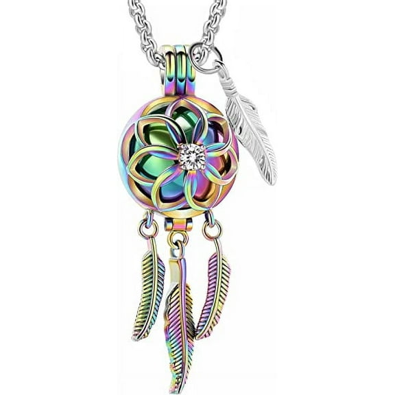 Cremation Jewelry Dream Catcher Urn Necklace for Ashes for Women Men Feather with Angel Wing Keepsake Memories Hollow Urn Pendant for Human Pet Ashes