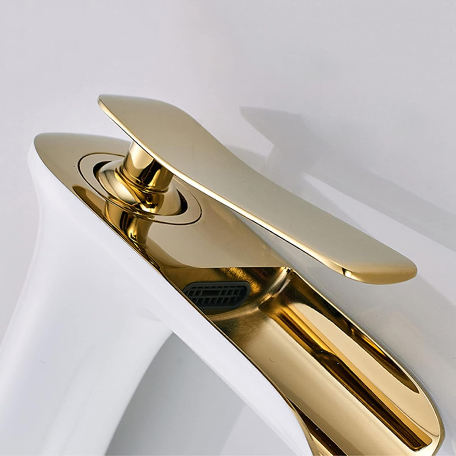 Bathroom Faucet Waterfall, Hot and Cold Sink Mixer Tap Faucet, Solid Brass, Waterfall Single Handle Bathroom Sink Faucet Tall, White Gold