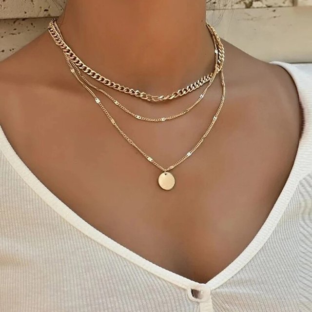 Collar con colgante de palo redondo minimalista para mujer, collar de clavícula de perlas, cadena larga de hojas, joyería de moda, regalo de declaración para niña