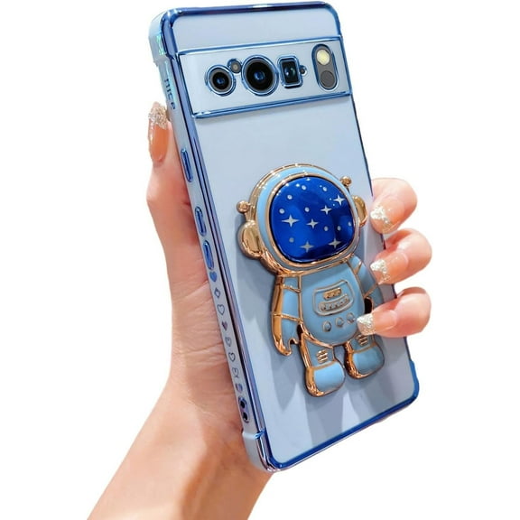 for Google Pixel 8 Pro Case for Women with Astronaut Kickstand Holder Cute Google Pixel 8 Pro Phone Case Shockproof Full Lens Protection Slim Fit Heart Case for Google Pixel 8 Pro 6.7" (Blue)