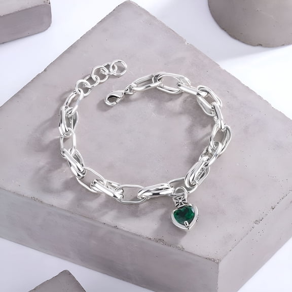DESIGNICE Sterling Silver Crown Love Emerald Charm Bracelet Silver Bracelets For Women