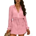thumbnail image 7 of Oksale Mini Dresses for Women Casual Drawstring Deep V Neck Dress Loose Long Sleeve Summer Dress for Going Out Pink XL, 7 of 7