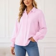 thumbnail image 4 of Perfectbot Women's Stripe Button Down Shirt, Lantern Long Sleeve Blouse with Smocked Cuffs Office Casual Wear, 4 of 7