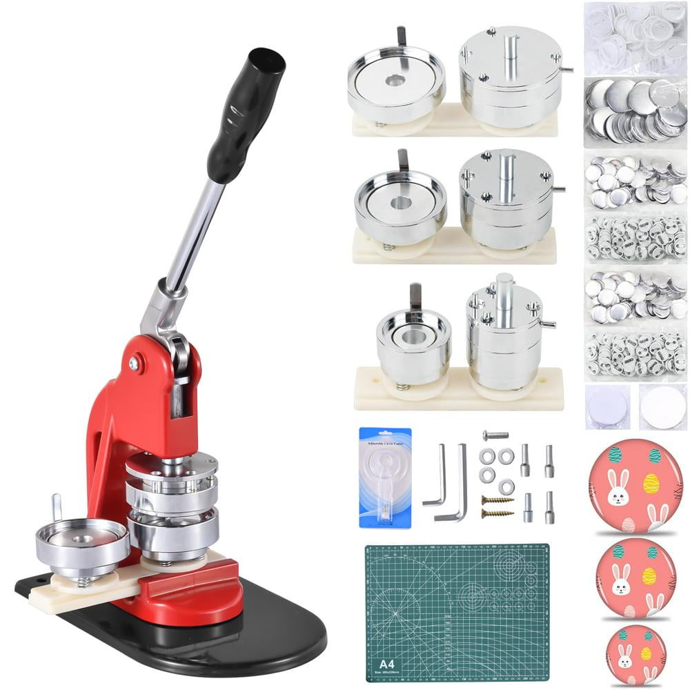 Multi-Size Button Maker Machine, 1.25 inch+2.28 inch+3 inch Interchangeable Press Kit with 300 Sets Button Maker Supplies for DIY Crafts and Events