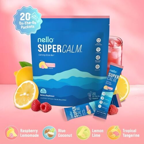 Nello Supercalm – Mezcla de bebida calmante con KSM-66 Ashwagandha, vitamina D3 y magnesio = NUEVO Mejor