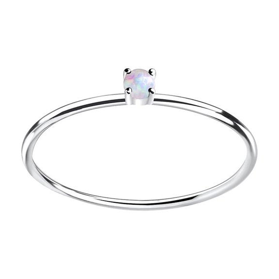 Mooneye 2mm Round Shape Opal 925 Sterling Silver Solitaire Stackable Women Valentines Day Gift Ring