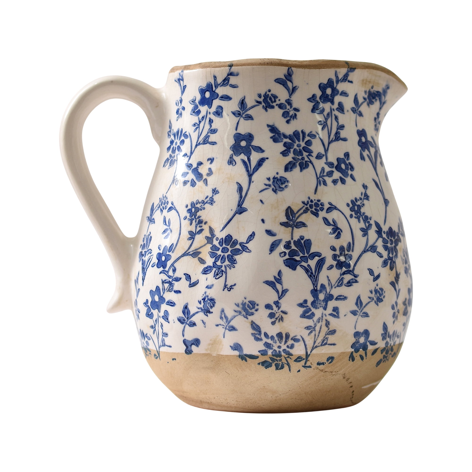 The Pioneer Woman Blue and White Floral Ceramic Pitcher Vase with Handle