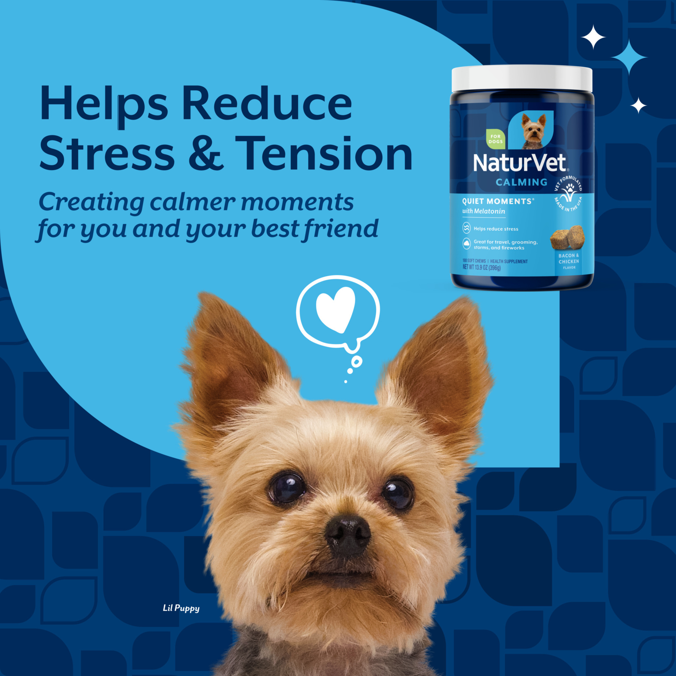 NaturVet Quiet Moments Calming Supplement for Dogs, Bacon and Chicken Flavor, 180 Count