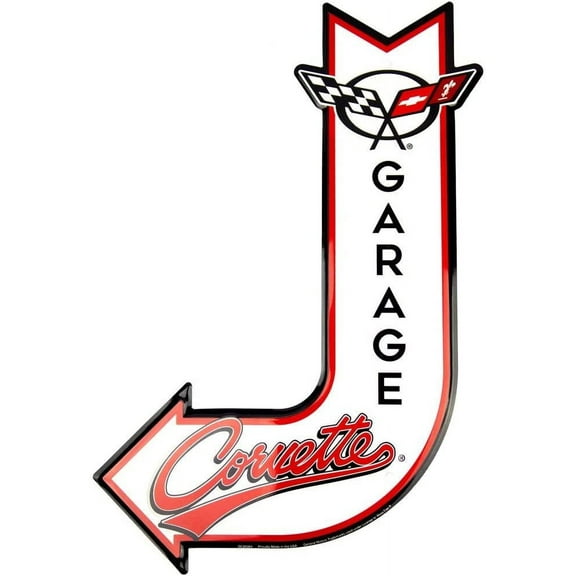 HangTime Corvette Garage Sign, Vintage Chevrolet Metal Automotive Wall Art Decor, 11.5 in. x 17.5 in. J Arrow, Man Cave Stuff for Men