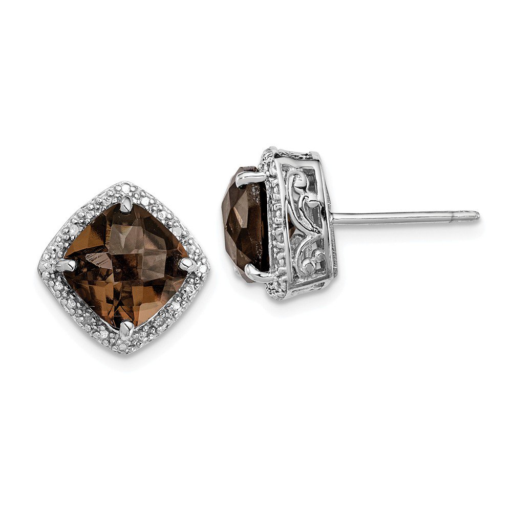 Solid 925 Sterling Silver Chocolate Brown Smoky Quartz and Diamond