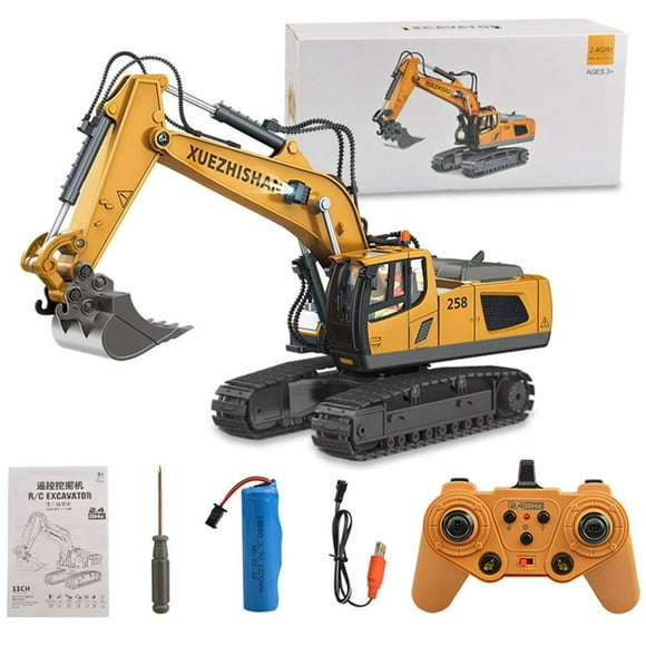 1/20 Scale RC Excavator Toy w/11 Channel and Lights Sound Effects 2.4Ghz RC Electric Construction Vehicles w/ 1200mAh Battery USB Rechargeable RC Toy Tractor for Kids Ages 6+