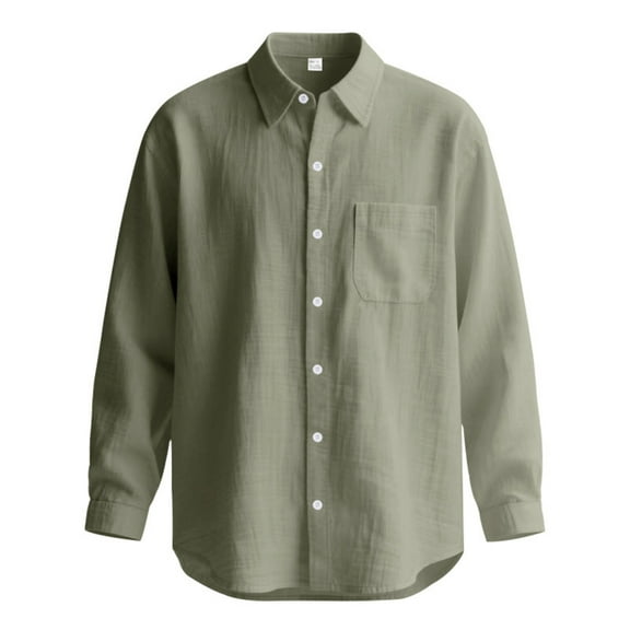 Resicozy Mens Button Down Shirt Cotton Linen Casual Long Sleeve Shirts Solid Collared Hippie Beach Tops with Pockets Army Green XL