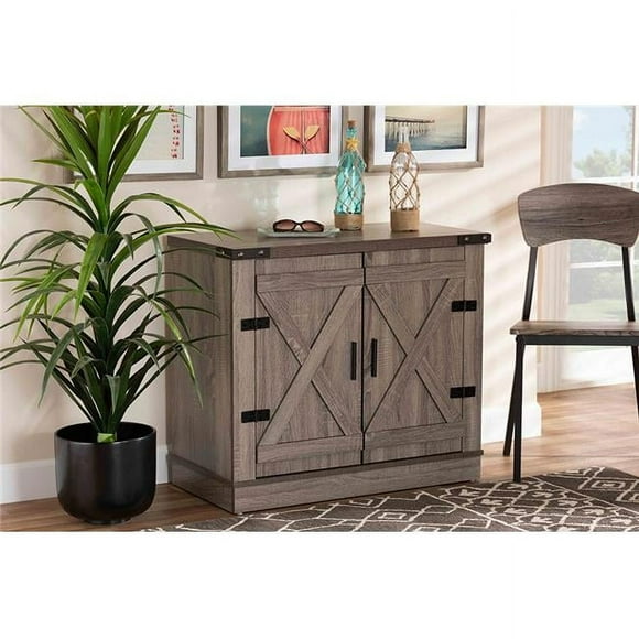 Wholesale Interiors SC910041-2-Oak-Shoe Cabinet Baxton Studio Wayne Modern Contemporary Farmhouse Oak Brown Finished Wood Shoe Storage Cabinet - 2 Door