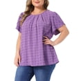 thumbnail image 4 of Agnes Orinda Women's Plus Size Easter Tops Swiss Dot Crew Neck Short Tulip Sleeve Shirts Front Pleated Summer Blouse 4X Purple, 4 of 6