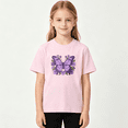 thumbnail image 2 of Purple Butterfly Girls Graphic Tee, Cute Retro Flower Nature 100% Cotton Kids Short Sleeve T-Shirt, 2 of 5