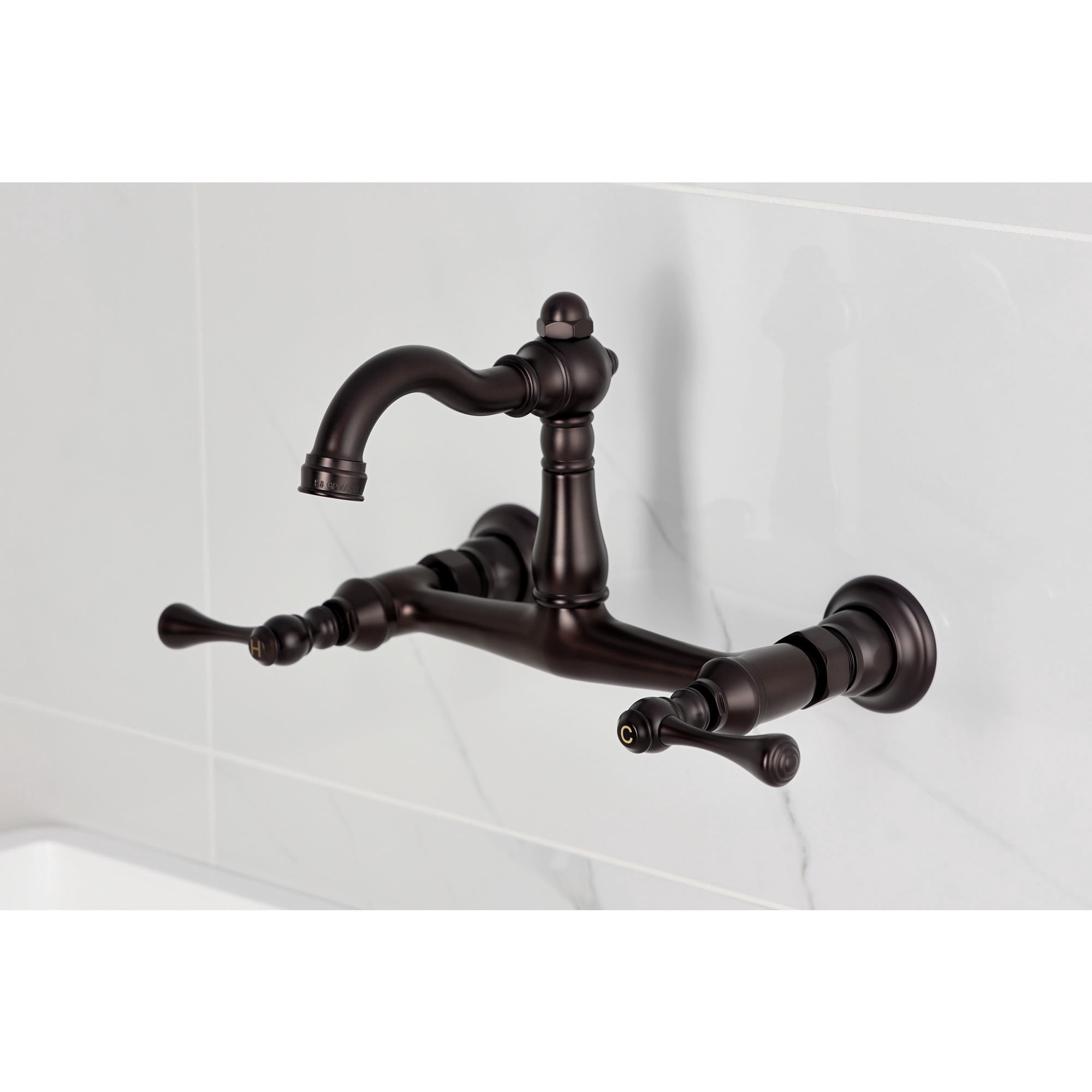 Kingston Brass KS3255BL Vintage Double-Handle Wall-Mount Bridge Kitchen Faucet, Oil Rubbed Bronze