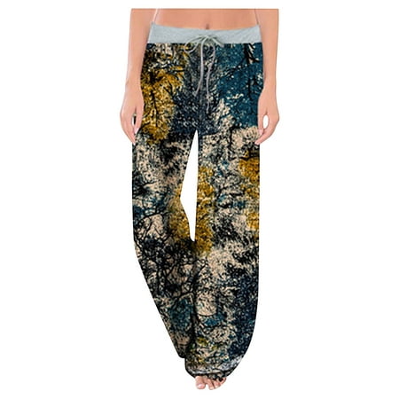 

Wesracia Pants For Women Plus Size Women s Casual Printed Comfy Pajama Pants Lounge Palazzo Yoga Pants