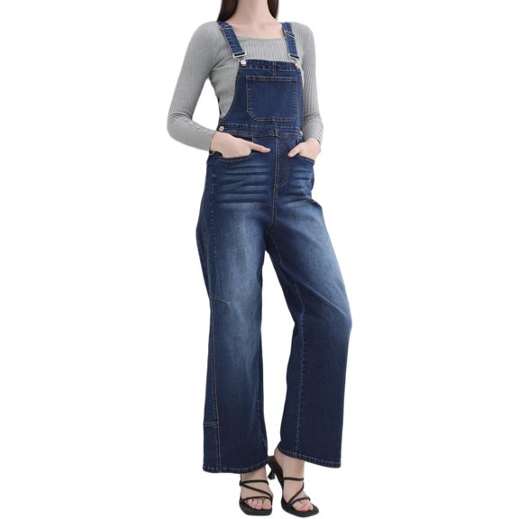 Women's Denim Overalls Loose Fit Baggy Overalls Wide Barrel Jean with Pockets Adjustable Straps
