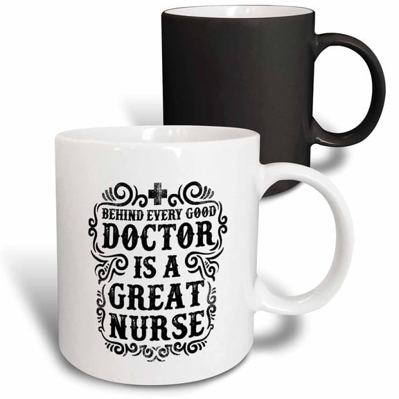 3drose, Behind Every Good Doctor Is a Great Nurse Black Letters, 11oz Magic Transforming Mug