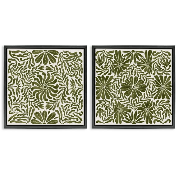 Stupell Industries Patterned Wavy Flowers Plants & Flowers Painting Black Floater Framed Canvas Art Print Wall Art, 18 x 18, Set of 2