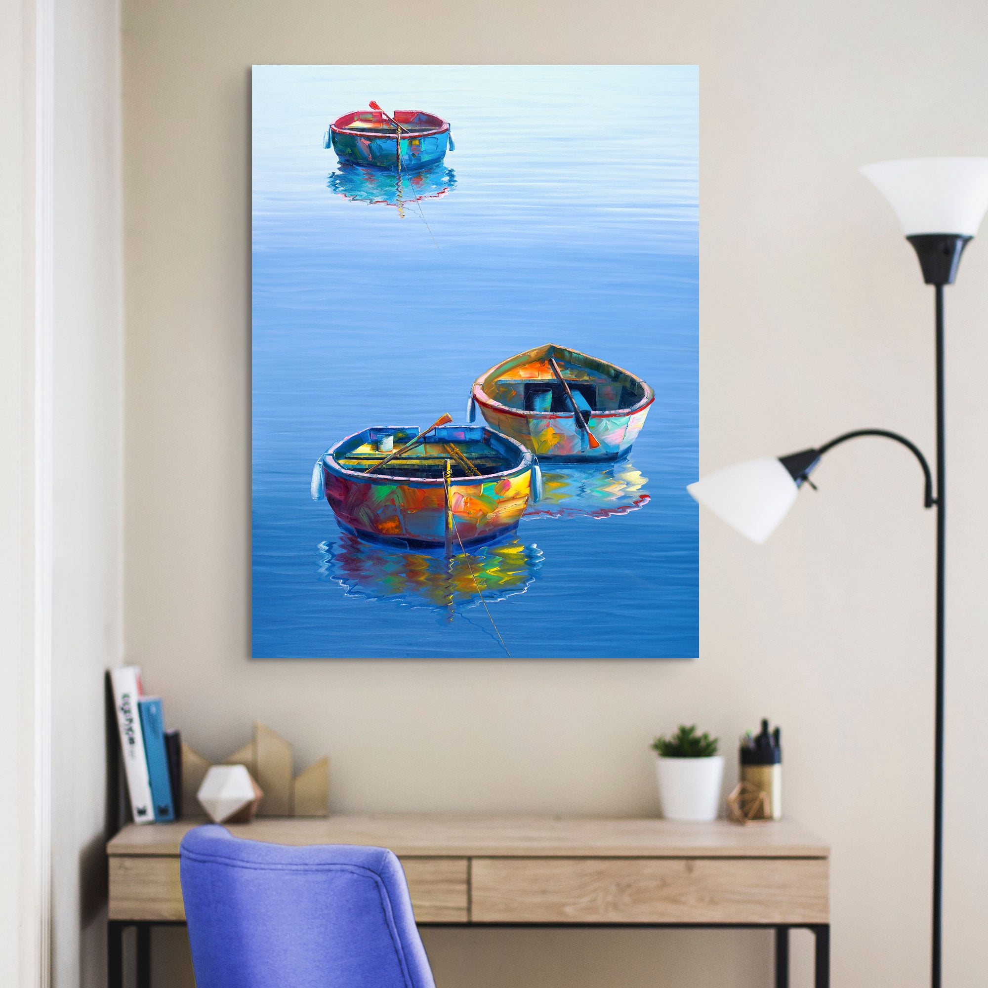 Three Boats Blue by Edward Park Wrapped Canvas Painting Art Print
