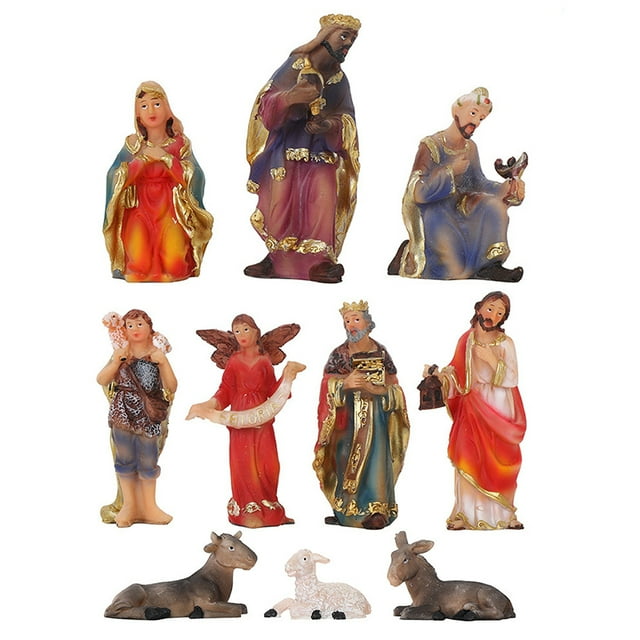 Ensemble de Scène de Nativité Traditionnelle en Résine, Ensemble Religieux de Noël