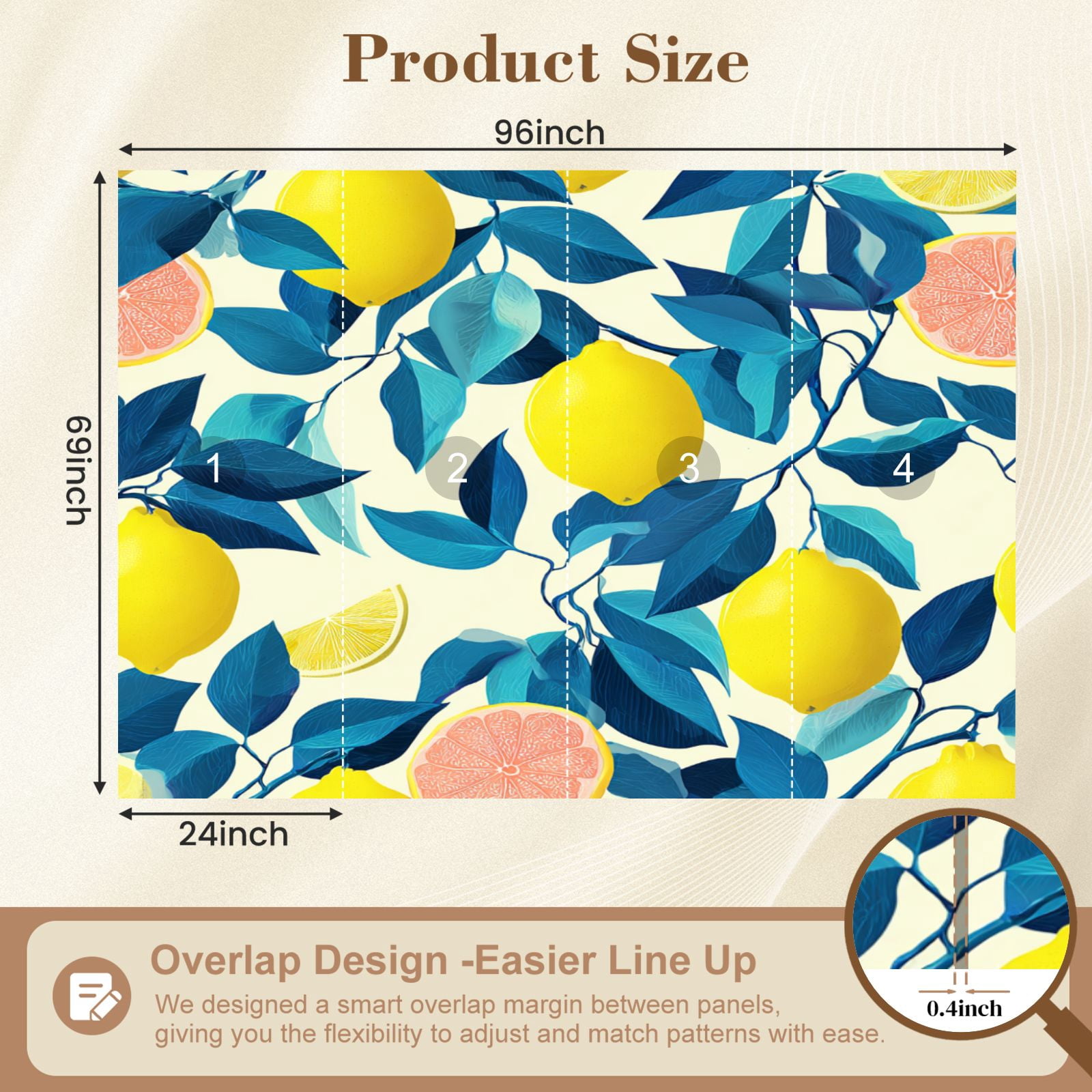 Wall Mural Peel and Stick Tropical seamless yellow lemons Fruit repeated Self-Adhesive Wallpaper Removable Wall Decal Wall Sticker Home Decor for Living Room Bedroom 69"x96"