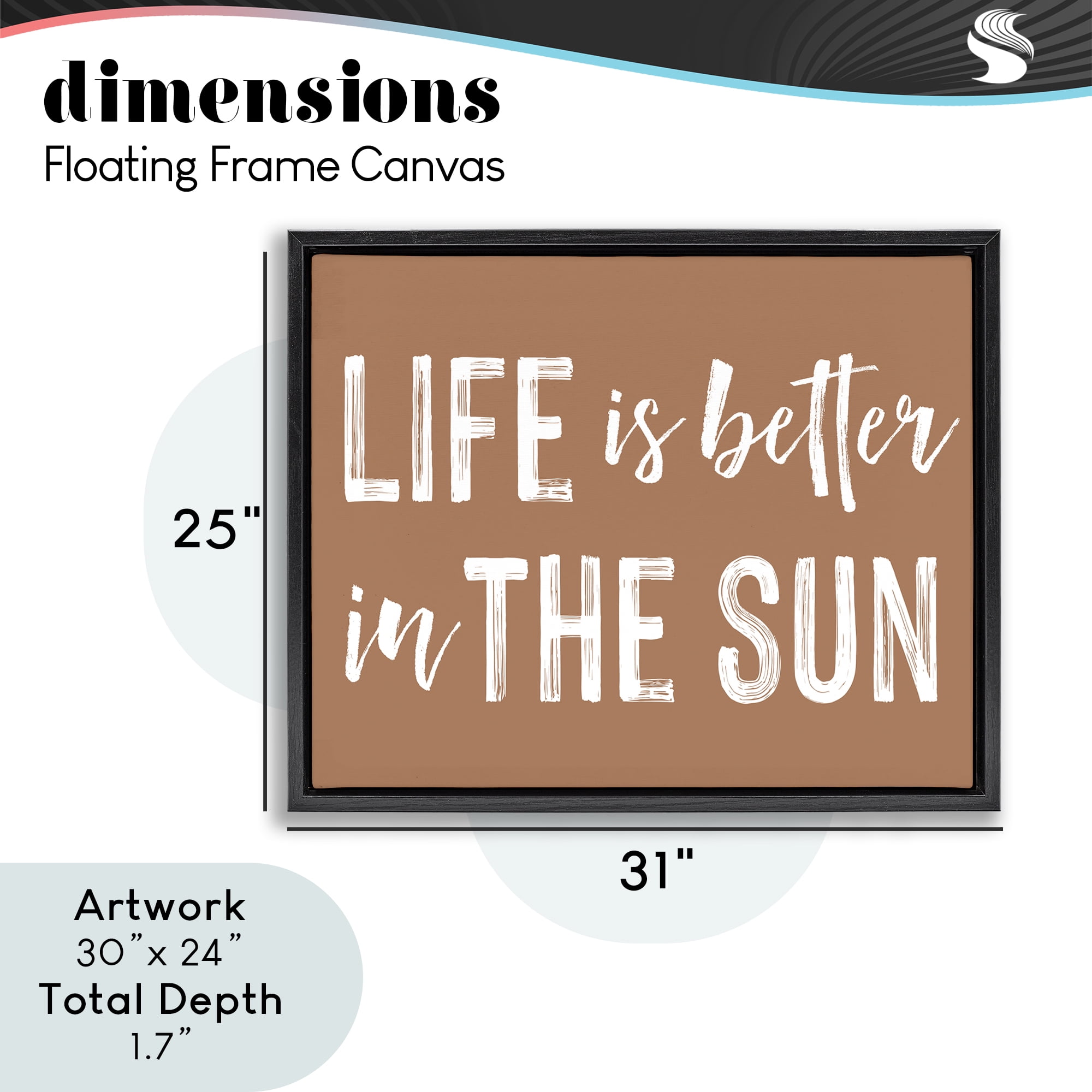 Life Better In Sun Brown Black Framed Floater Canvas Wall Art, design by Lettered and Lined