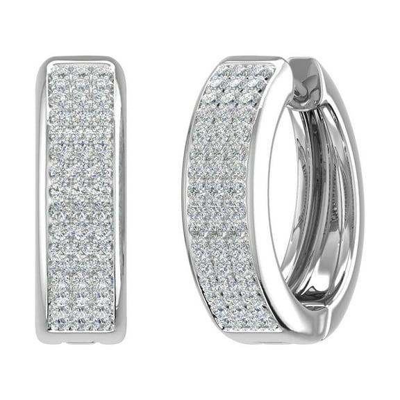 1/2 Carat Diamond Hoop Earrings in 14K White Gold (I1-I2 Clarity)