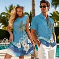 thumbnail image 3 of Jeiento Matching Vacation Outfits for Couples Hawaiian Button Down Shirt for Men Coconut Tree Trendy Hawaiian Luau Dresses, Blue, 3 of 6