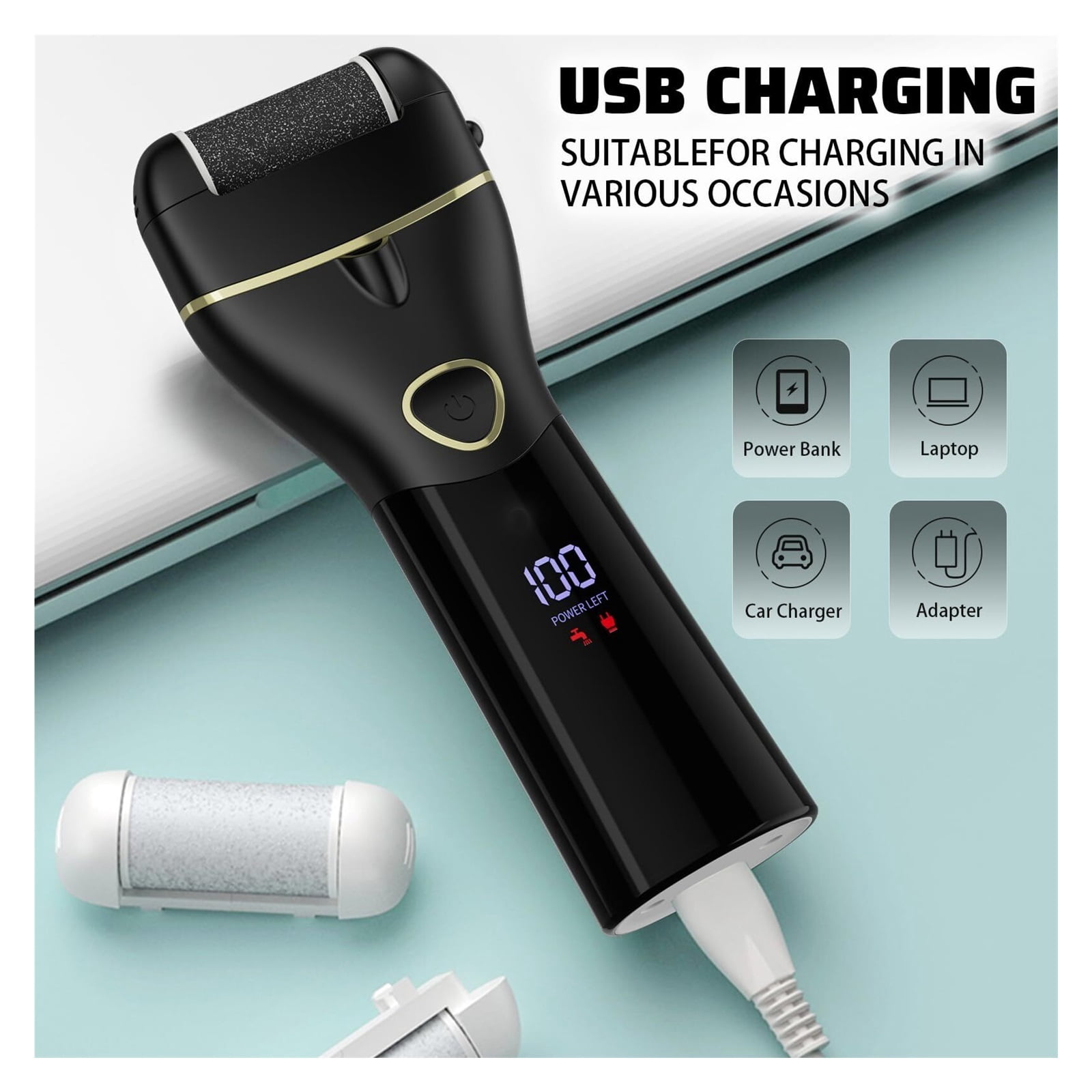 Electric Callus Remover for Feet Portable Professional Pedi Feet Care for Dead Skin Callous Remover Tool Waterproof Pedicure Foot File Kit 16 in 1 5688Black