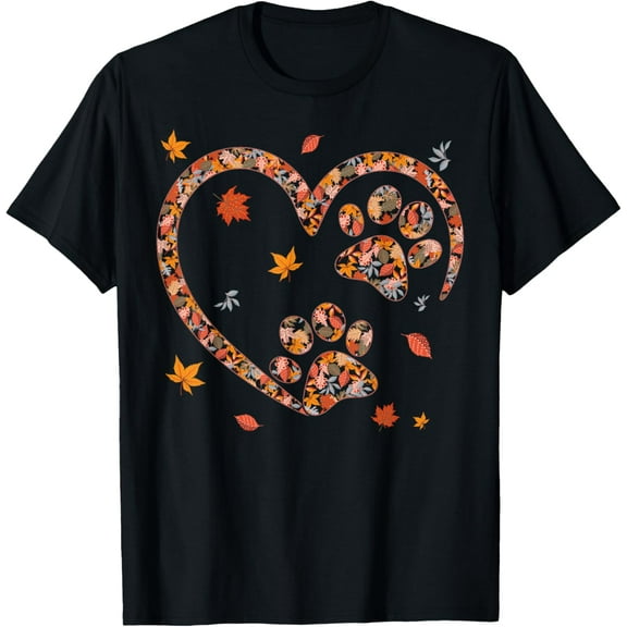 Funny Fall Leaf Cat Dog Print Autumn Vibes Thanksgiving Day T-ShirtMen and women, Black T-shirt, size: Extra large