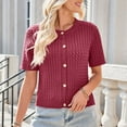 thumbnail image 4 of aidice Cropped Cardigan for Women Knit Round Neck Short Sleeve Button up Comfy Summer Casual Sweater Tops, 4 of 7