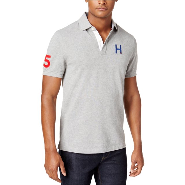 Tommy Hilfiger - Polo de rugby para hombre, deportivo, bordado, gris, mediano