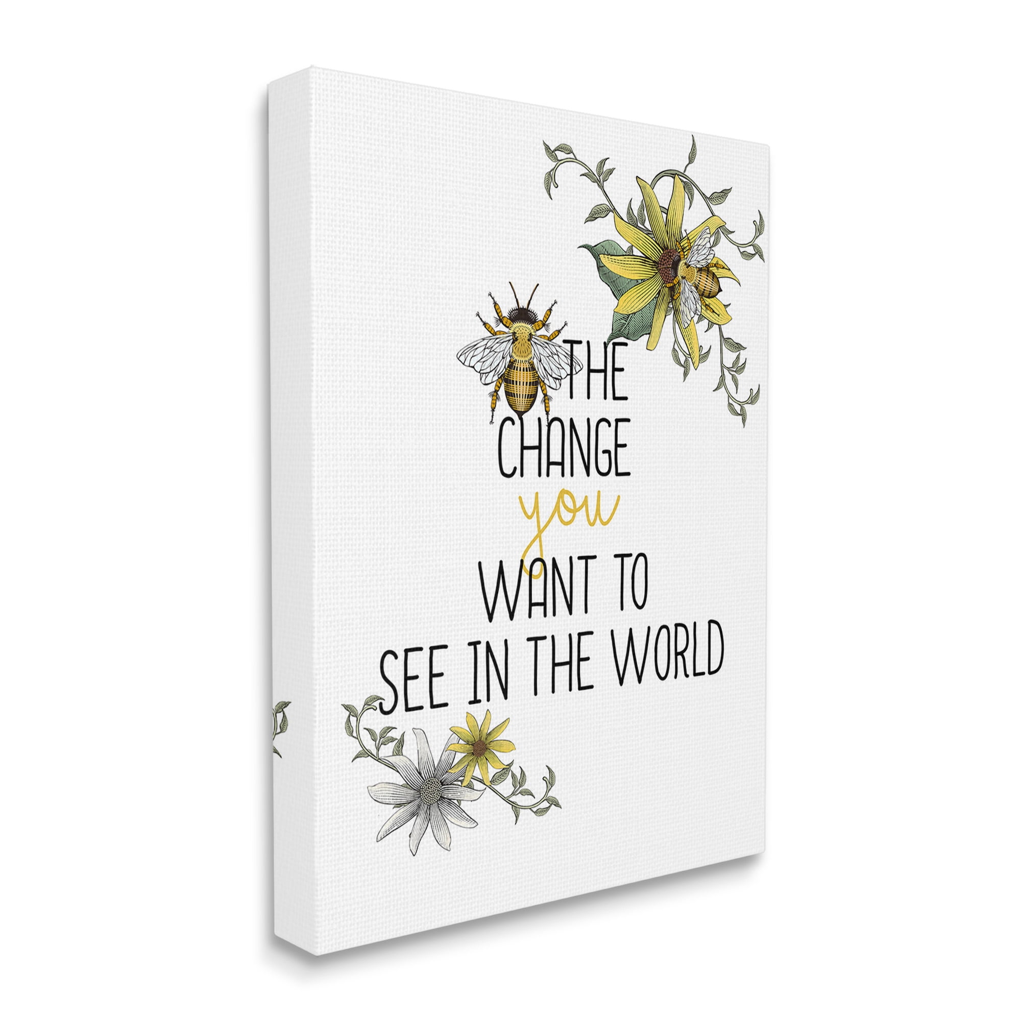 Stupell Industries Bee The Change Botanical & Floral Painting Gallery Wrapped Canvas Art Print Wall Art, 24 x 30