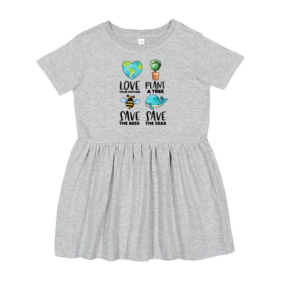 Inktastic Earth Day Plant a Tree Save the Bees Save the Seas Love Your Mother Earth Girls Toddler Dress