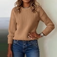 thumbnail image 6 of Women's Fashion Casual Loose Pullover Solid Color Round Neck Long Sleeve Knit Sweater for Fall and Winter, Comfortable and Versatile, Ideal for Everyday Wear,Camel,Size S, 6 of 6