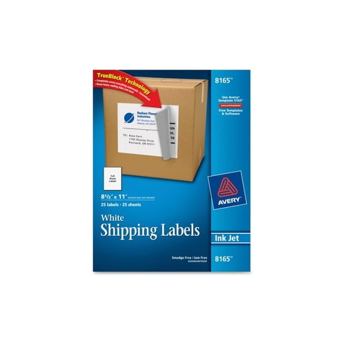 Avery TrueBlock Shipping Labels, 8-1/2' x 11' , 25 Labels (8165) 8.50' Height x 11' Width - Inkjet - White - Paper - 1 / Sheet - 25 Total Label(s) - 25 / Pack