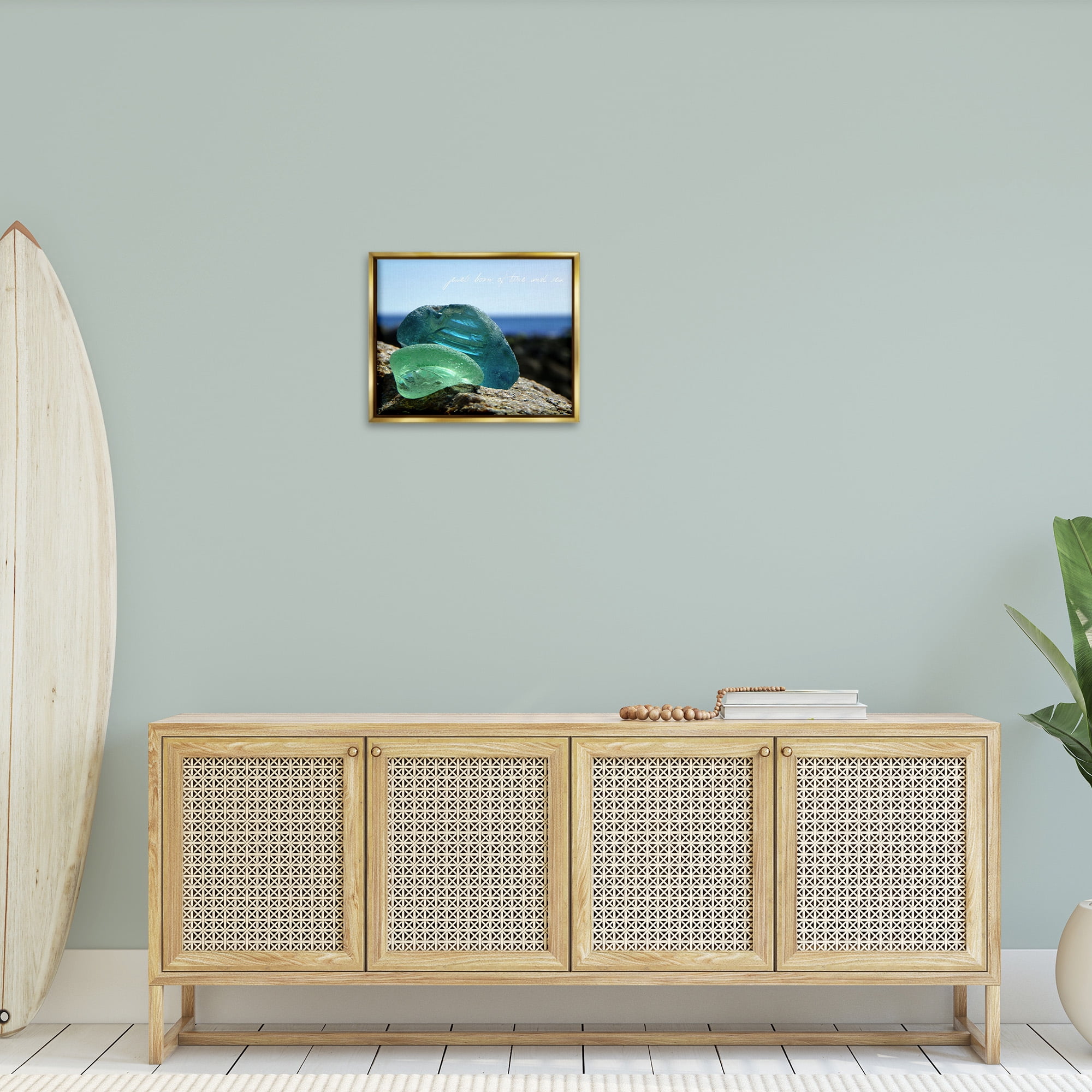 Stupell Industries Sea Glass Photography Phrase Typography Photography Gold Floater Framed Canvas Art Print Wall Art, 21 x 17