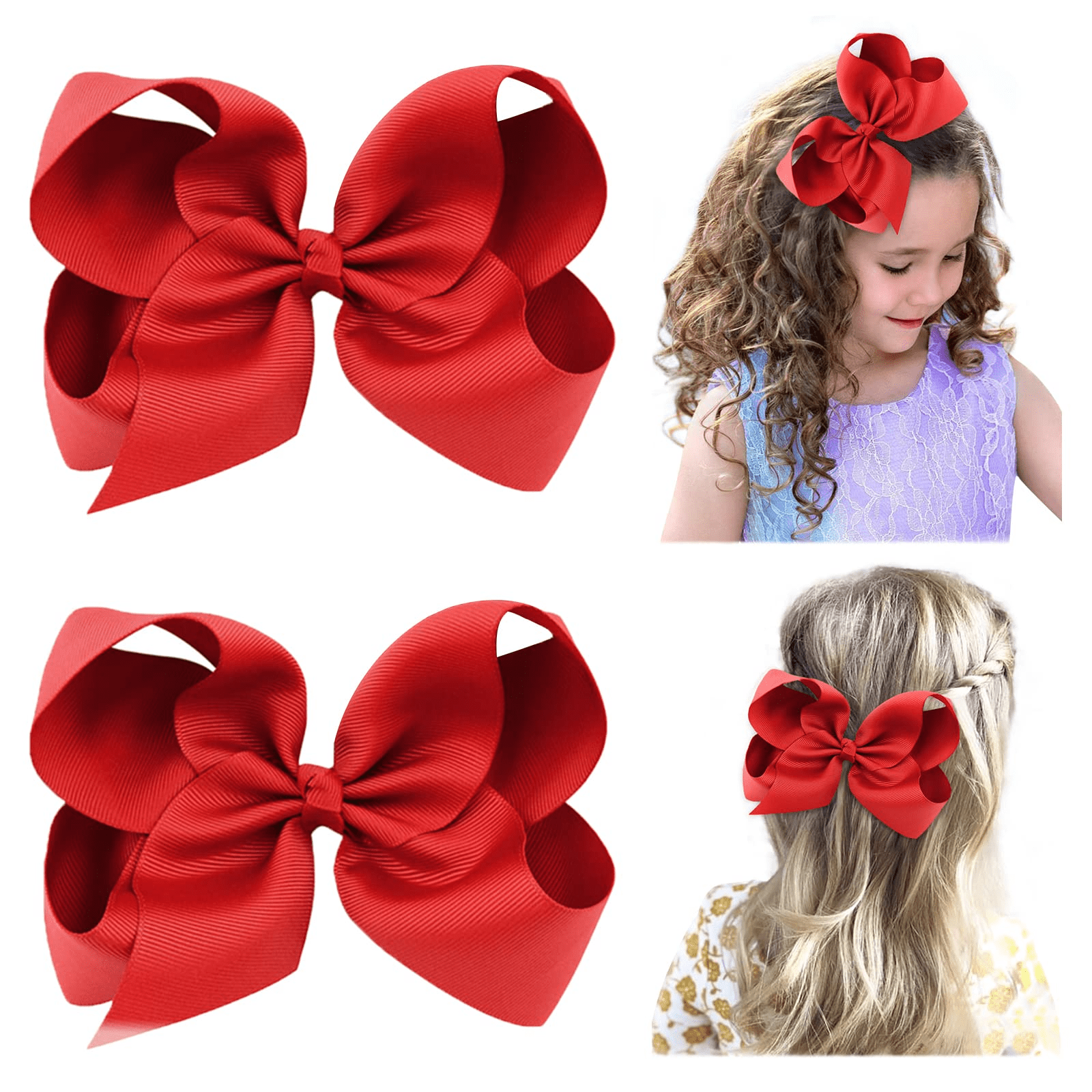 Handmade Extra Large Red Hair Bow, Red Hair Bow Texas Size 5 inch / Alligator Clip Only