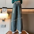 thumbnail image 6 of Girls Wide Leg Jeans Elastic Waist Baggy Jeans Kids Y2𝐊 Streetwear Straight Leg 𝐁oyfriend Jeans Denim Pants Loose Fit, 6 of 7
