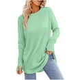thumbnail image 3 of Olyvenn Stylish Womens Tunic Tops to Wear with Leggings Long Sleeve Thumb Hole Shirts Crew Neck Curved Hem Cotton T-Shirts Green 12-14, 3 of 6